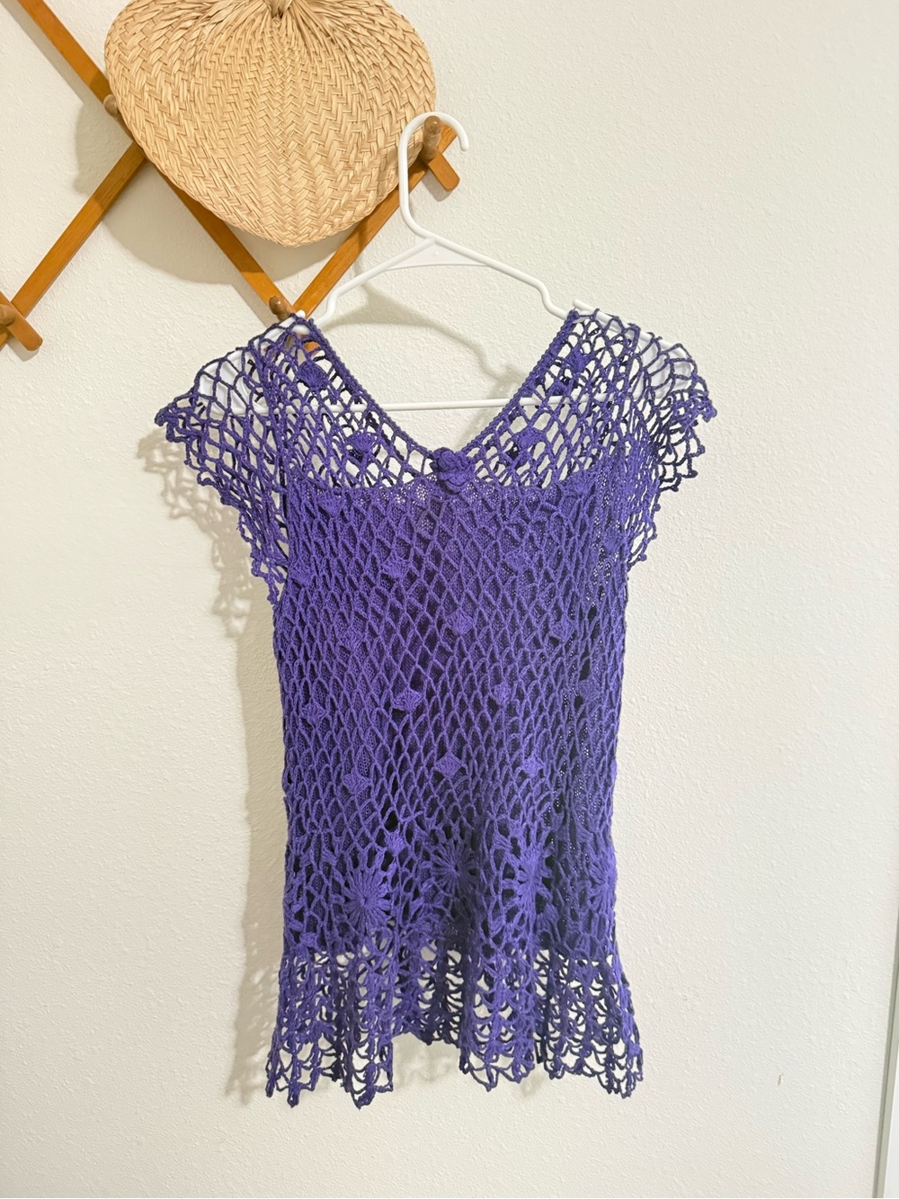 Handmade Purple Crochet Short-Sleeve Top